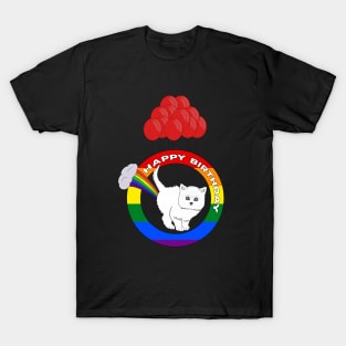 Happy Birthday - Funny Cat Fart Rainbow T-Shirt